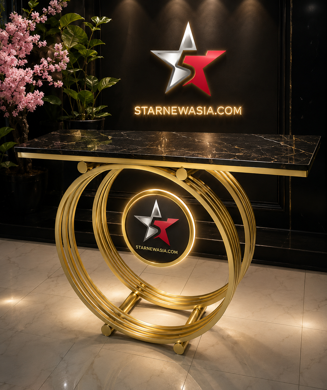 Modern Geometric Console Table with Faux Marble Top