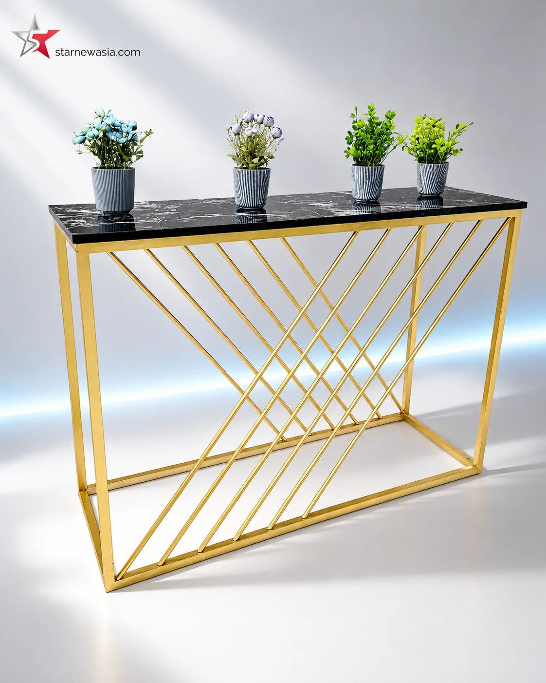 Luxury Geometric Crossbar Gold Console Table - Image 2
