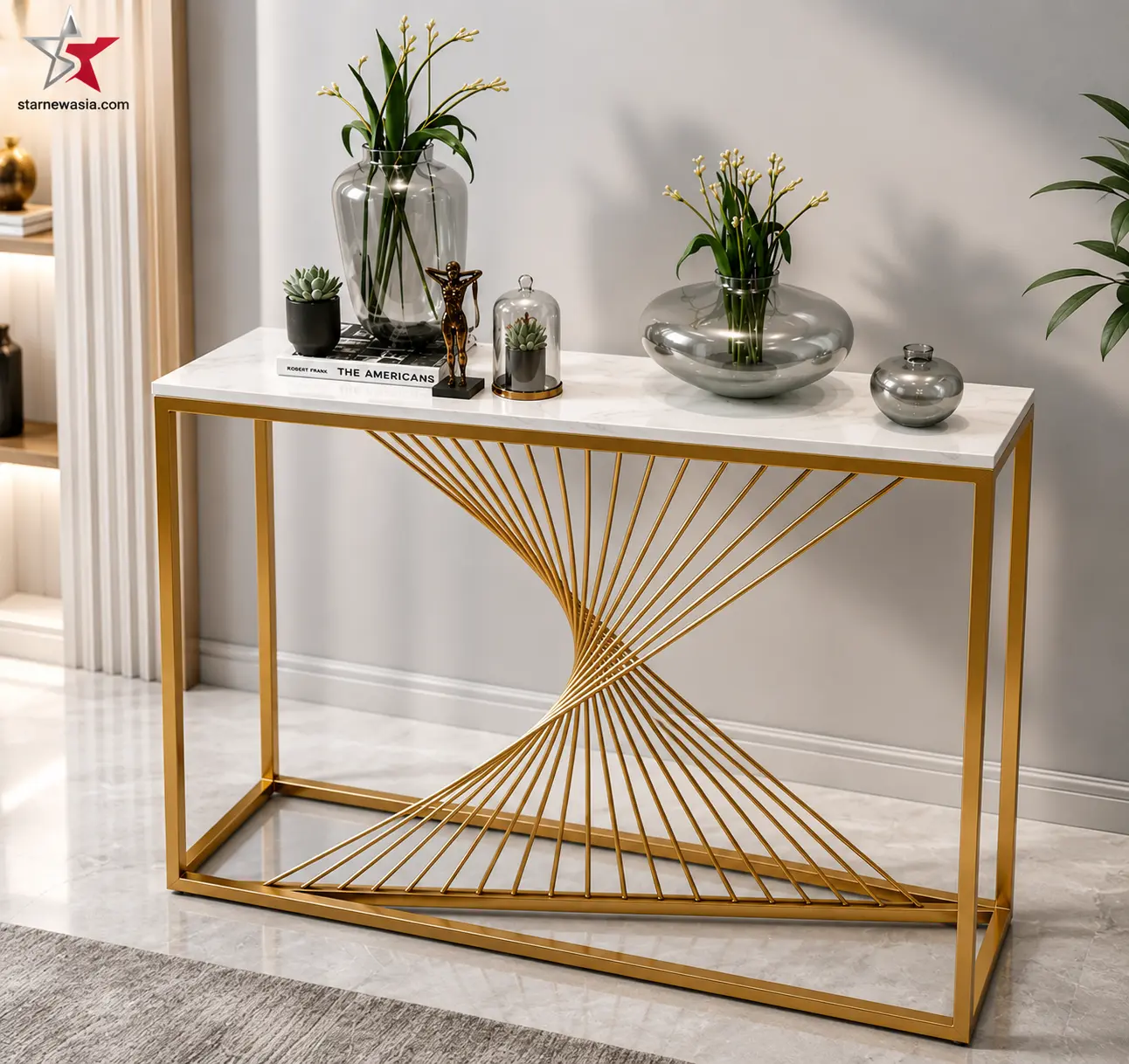 Gold Geometric Spiral Twist Console Table - Image 3