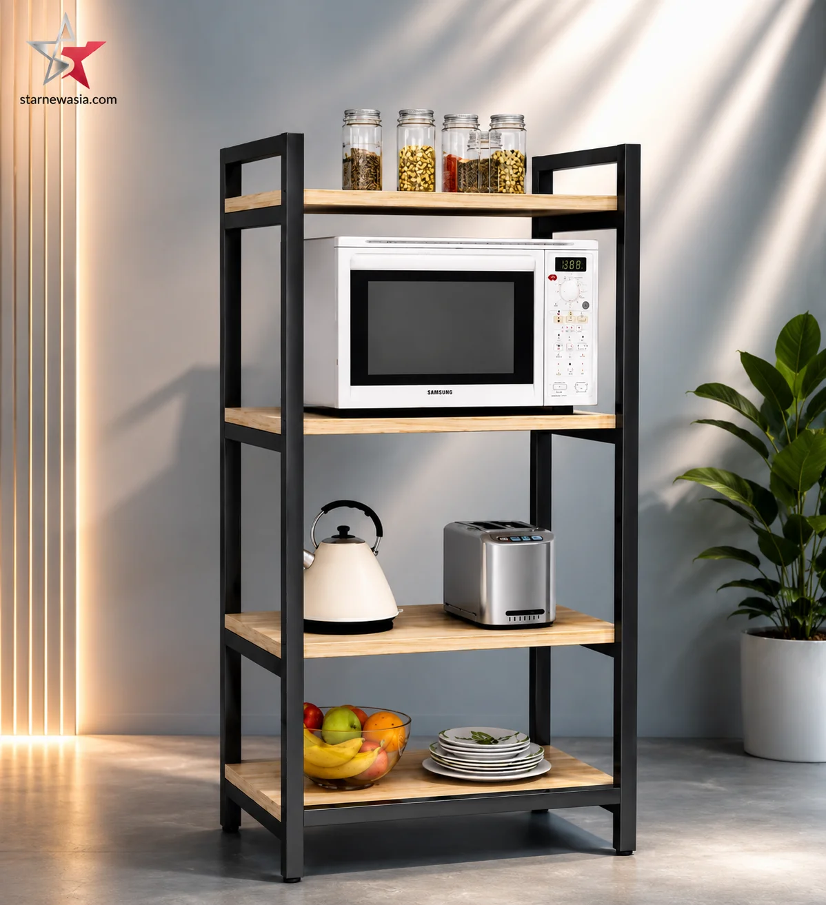Industrial 4-Tier Wood and Metal Open Bookshelf - Image 2