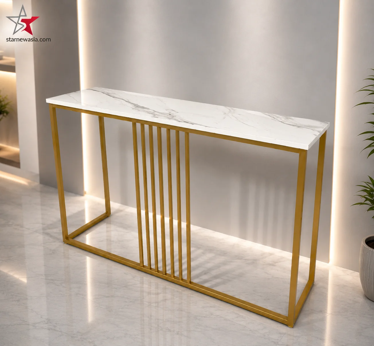 Luxury White and Gold Cross-Leg Console Table with Drawers - Image 3
