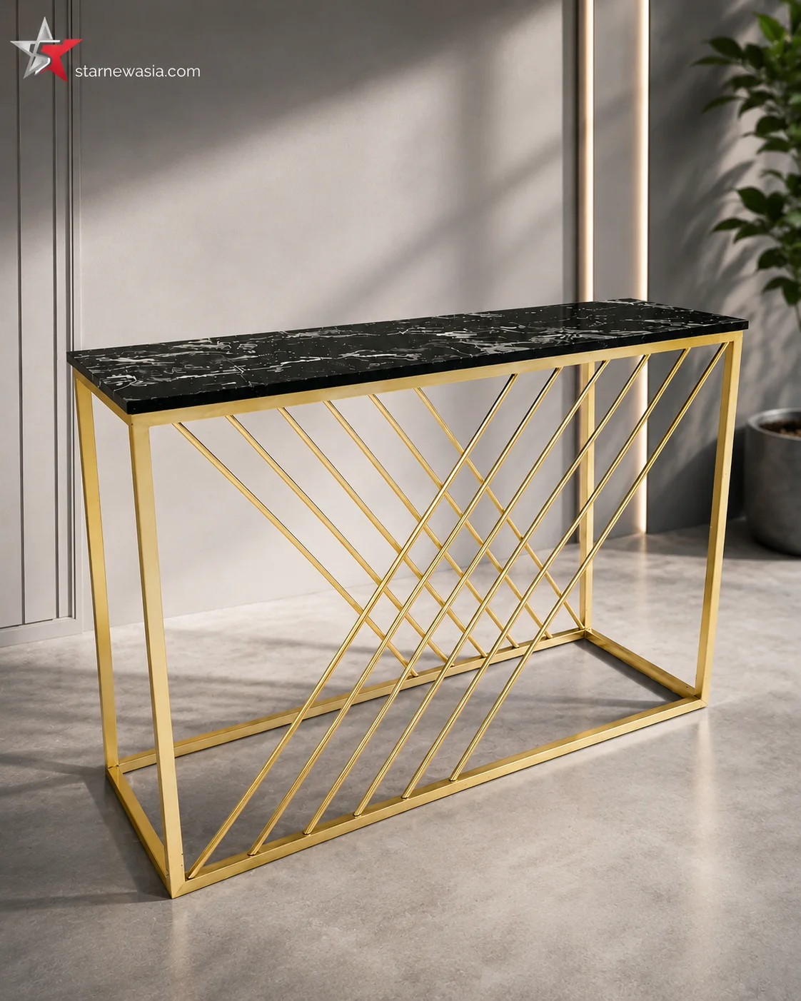 Luxury Geometric Crossbar Gold Console Table - Image 4