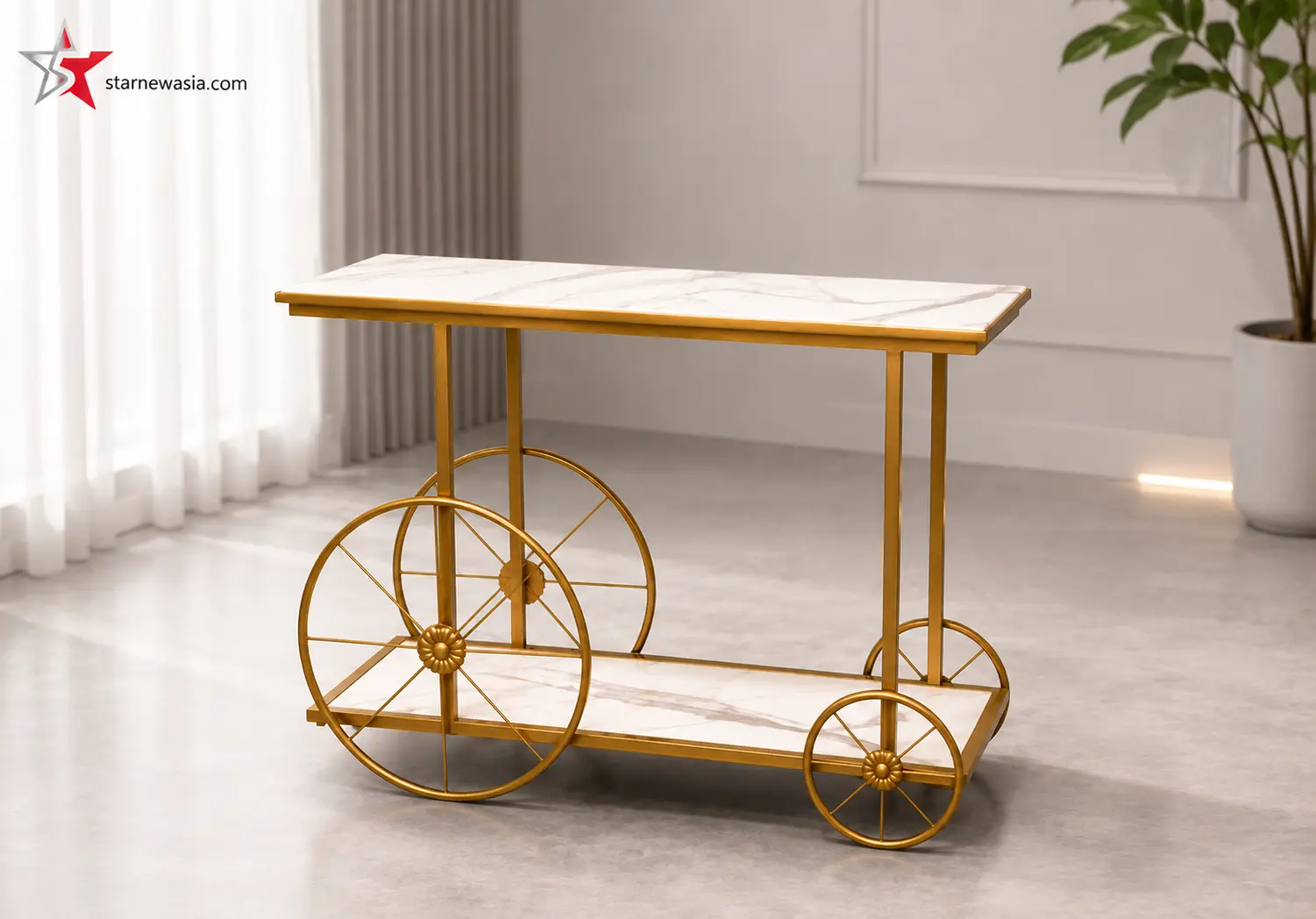 Luxury Gold Two-Tier White Serving Cart - Image 4